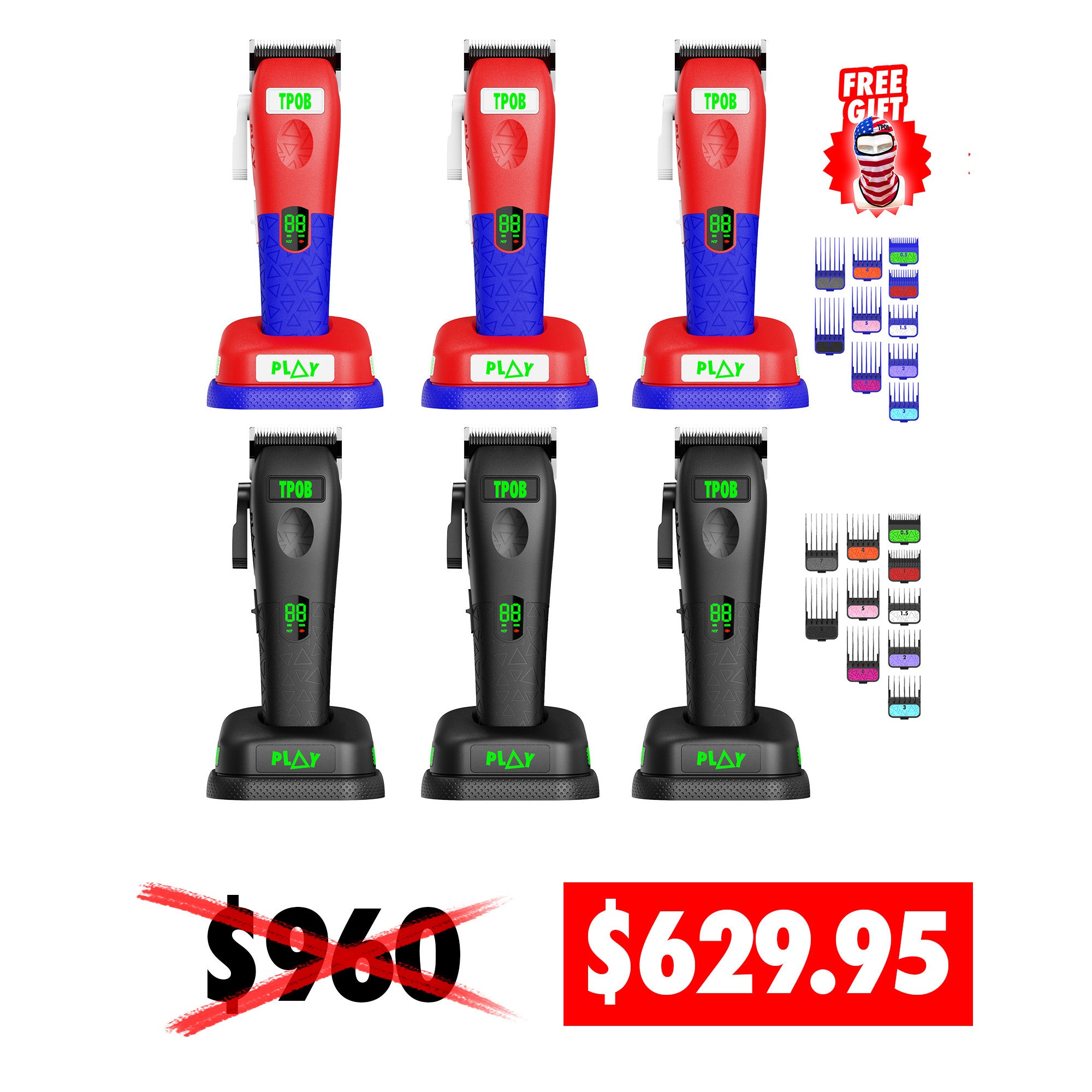 3x Play Max Clipper (July 4th - Independence Edition) + 3x Play Max Clipper (Blackout Edition) + FREE USA Balaclava