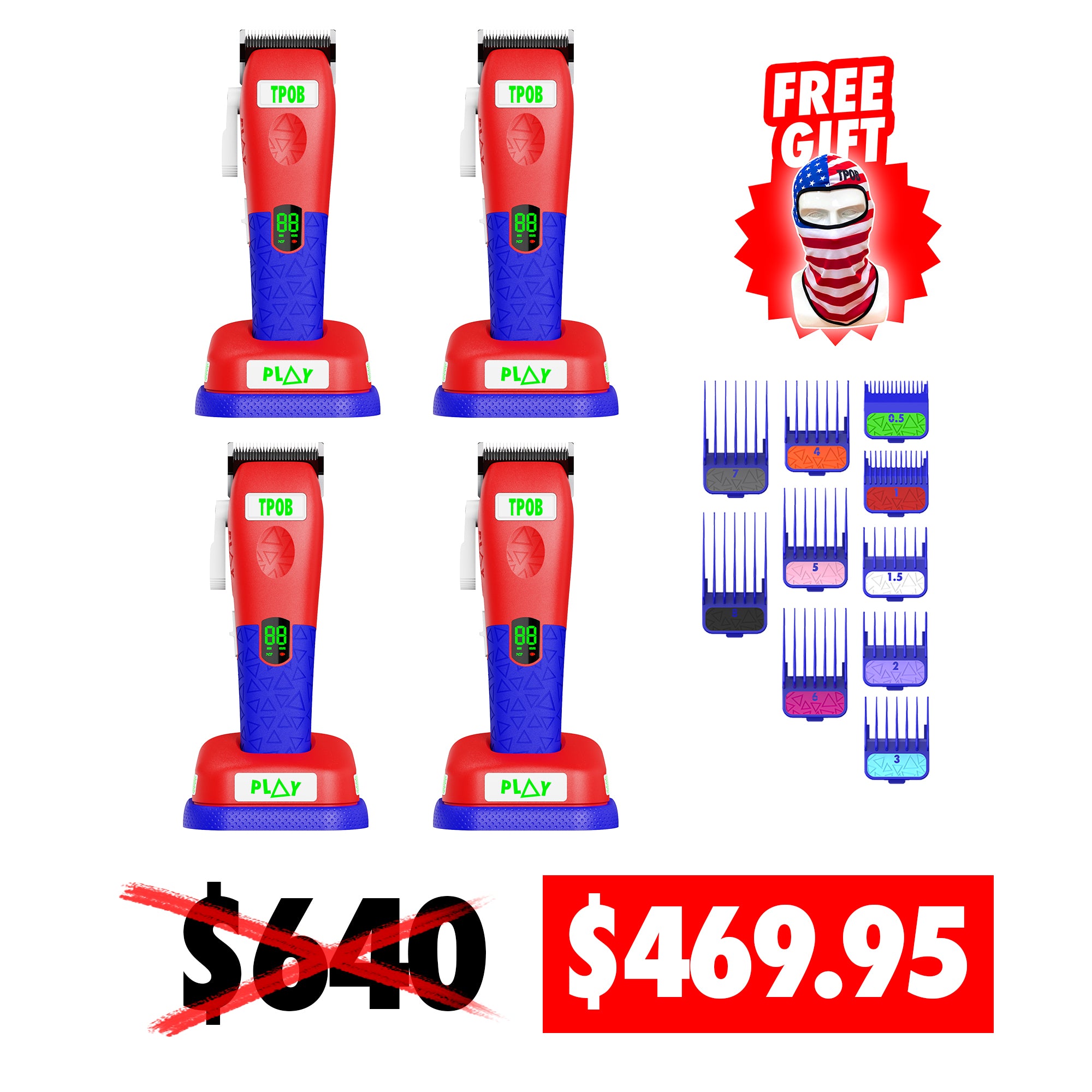 4x Play 2.0 Max Clipper (July 4th - Independence Edition)  + FREE USA Balaclava
