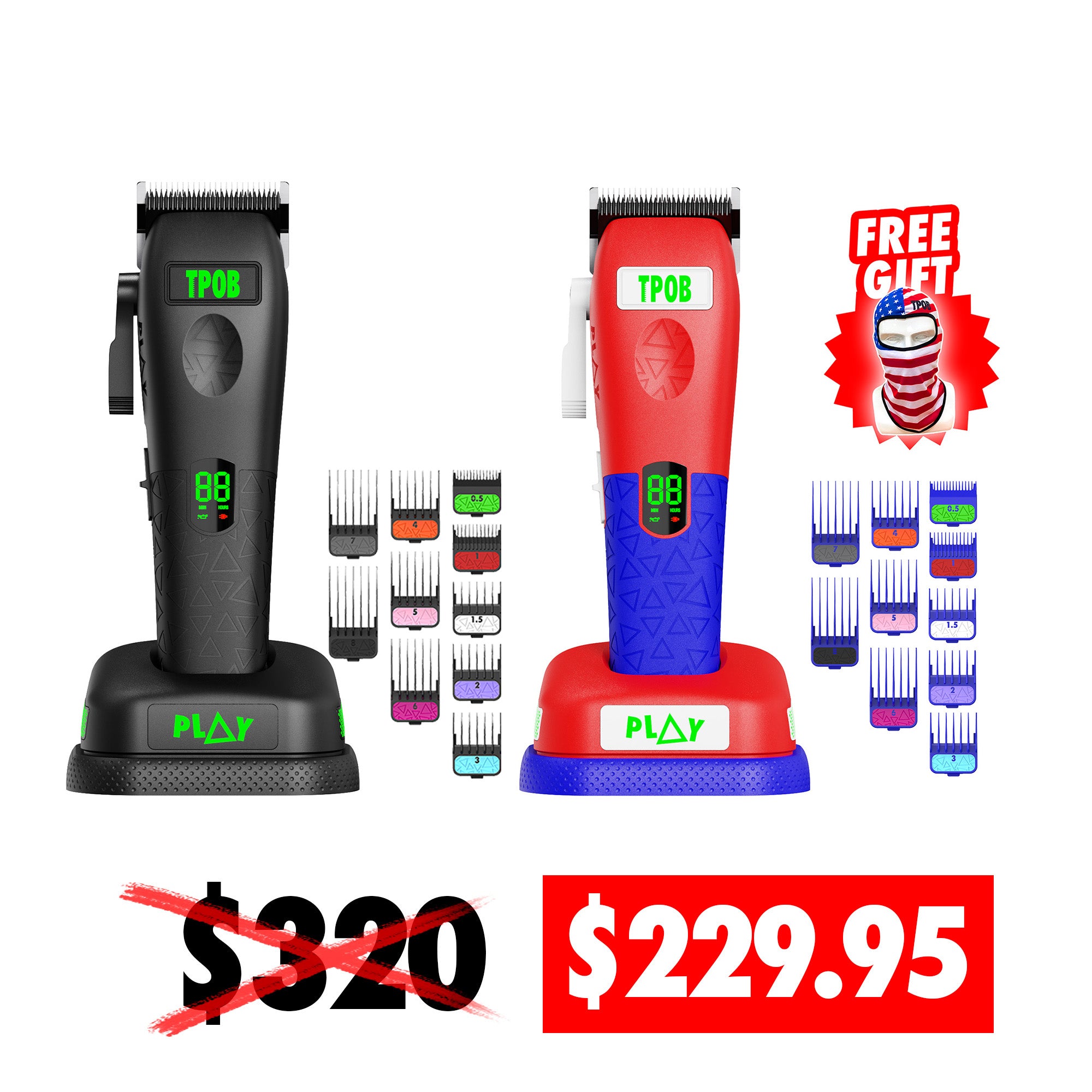 1 PlayMax USA Clipper + 1 Play Max Clipper (Blackout Edition)  + FREE USA Balaclava