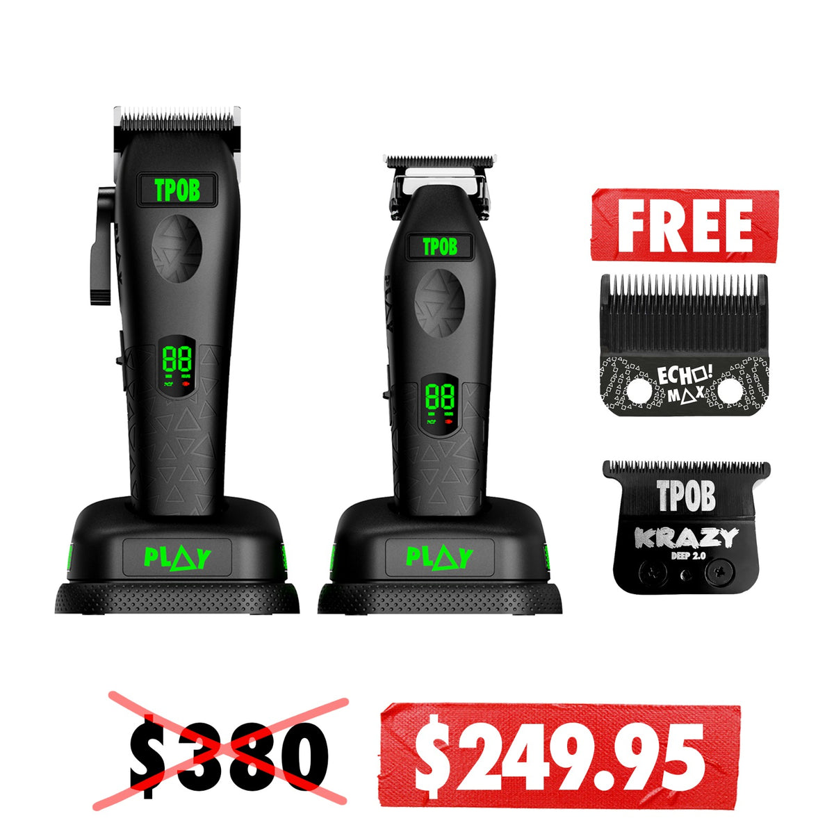 1x Play Max Clipper & Trimmer Bundle + Echo & Krazy Blade (Black Edition)