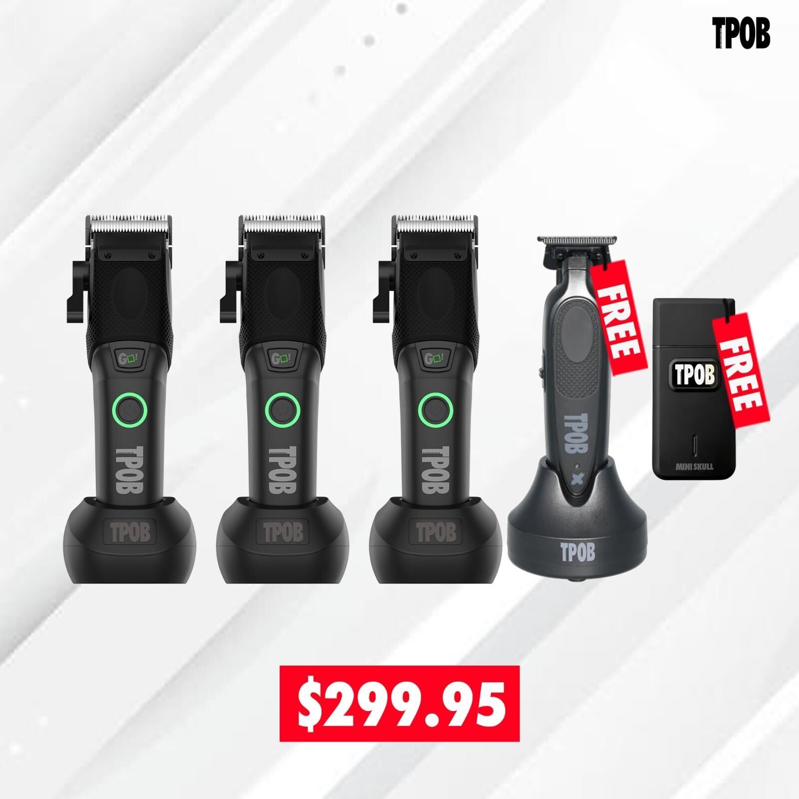 3 Go! Clippers with FREE X Trimmer Deluxe (Blackout Edition) & Mini Skull Shaver (Blackout Edition)